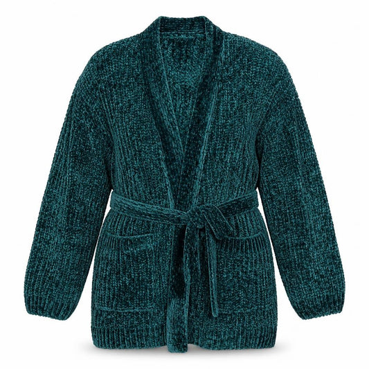 Amart Women Green M Chunky Knit Belted Open Cardigan