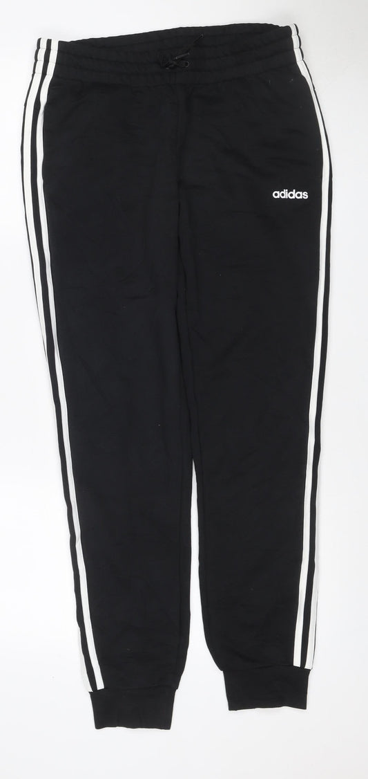 adidas Women Black UK 12-14 M Track Pants 3 Stripe Tapered Joggers