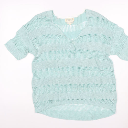Next Women’s Mint Blue UK 14 Open-Knit V-Neck Short Sleeve Jumper
