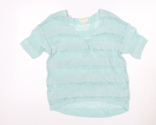 Next Women’s Mint Blue UK 14 Open-Knit V-Neck Short Sleeve Jumper