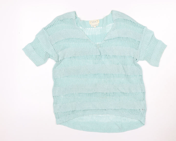 Next Women’s Mint Blue UK 14 Open-Knit V-Neck Short Sleeve Jumper