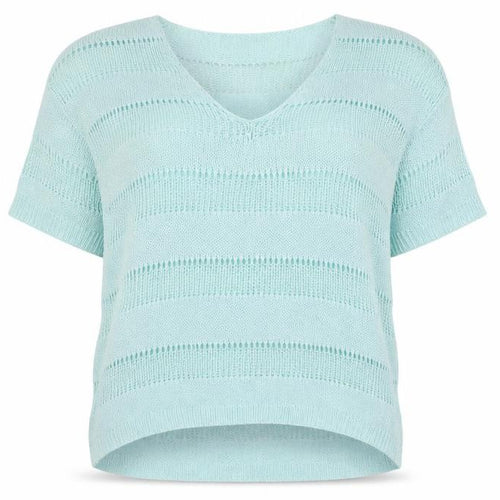 Next Women’s Mint Blue UK 14 Open-Knit V-Neck Short Sleeve Jumper