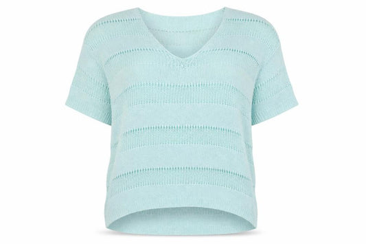 Next Women’s Mint Blue UK 14 Open-Knit V-Neck Short Sleeve Jumper