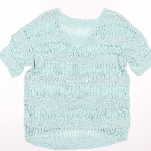 Next Women’s Mint Blue UK 14 Open-Knit V-Neck Short Sleeve Jumper