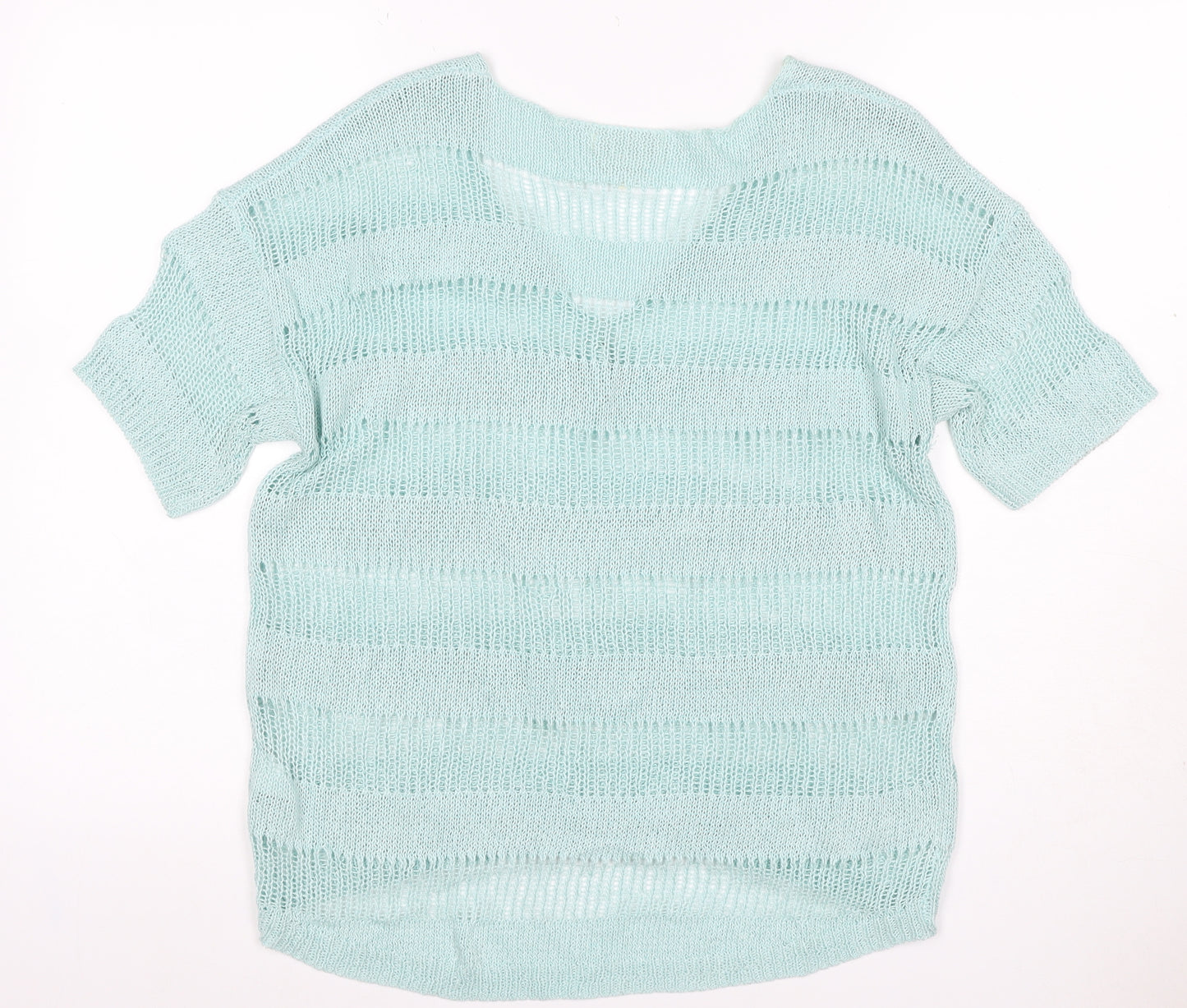 Next Women’s Mint Blue UK 14 Open-Knit V-Neck Short Sleeve Jumper