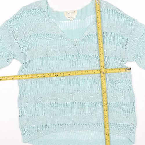 Next Women’s Mint Blue UK 14 Open-Knit V-Neck Short Sleeve Jumper