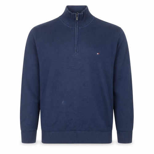 Tommy Hilfiger Men’s Blue XL Quarter Zip Cotton Mock Neck Jumper