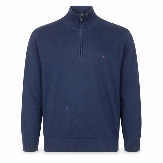 Tommy Hilfiger Men’s Blue XL Quarter Zip Cotton Mock Neck Jumper