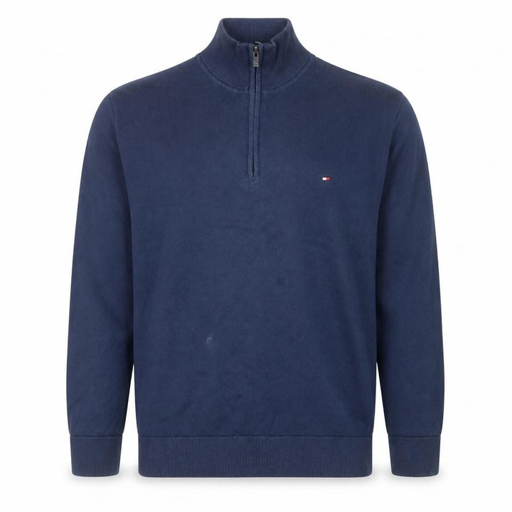 Tommy Hilfiger Men’s Blue XL Quarter Zip Cotton Mock Neck Jumper