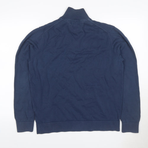 Tommy Hilfiger Men’s Blue XL Quarter Zip Cotton Mock Neck Jumper