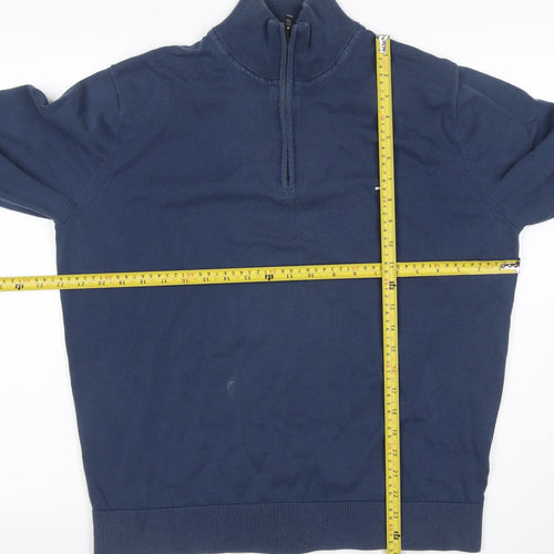 Tommy Hilfiger Men’s Blue XL Quarter Zip Cotton Mock Neck Jumper