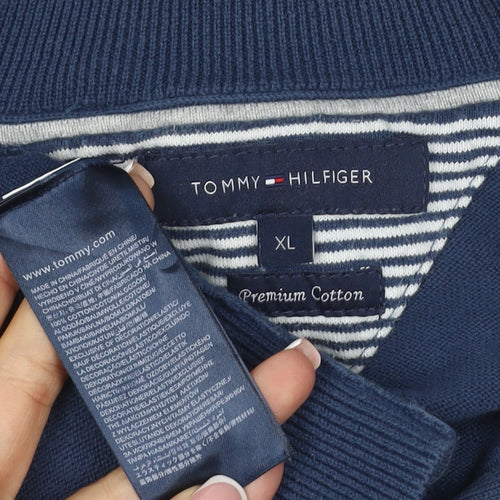 Tommy Hilfiger Men’s Blue XL Quarter Zip Cotton Mock Neck Jumper