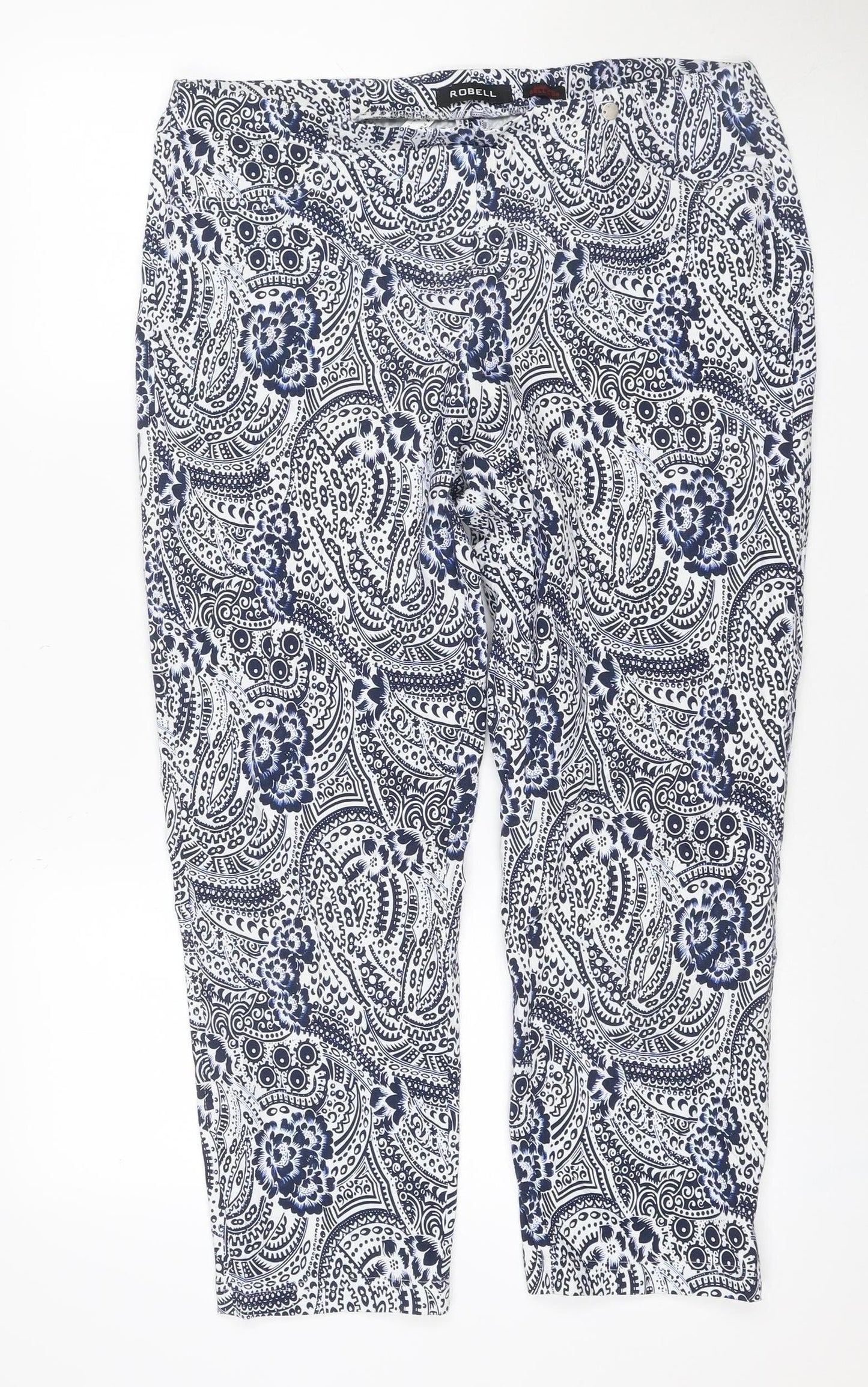 Robell Women Blue Paisley Bella 09 Cropped Stretch Trousers UK 18