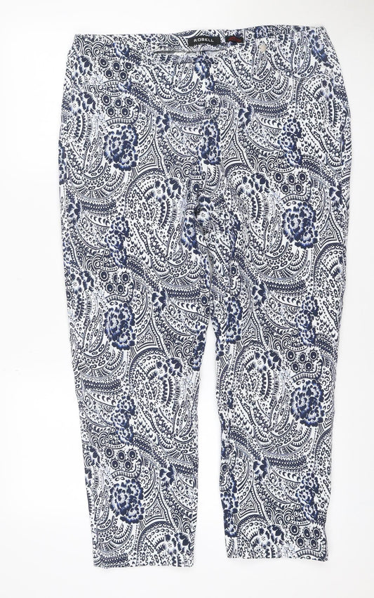 Robell Women Blue Paisley Bella 09 Cropped Stretch Trousers UK 18