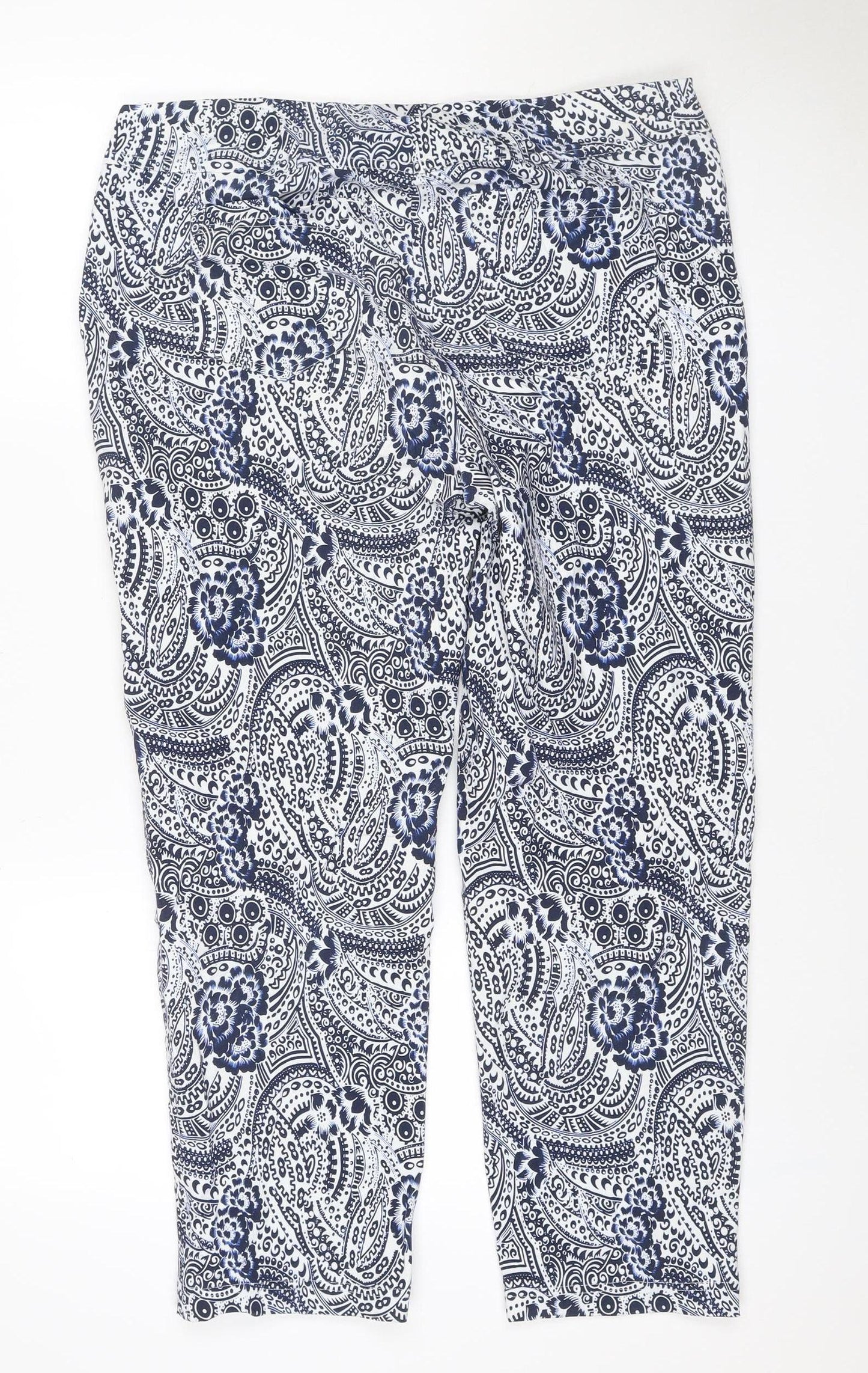 Robell Women Blue Paisley Bella 09 Cropped Stretch Trousers UK 18