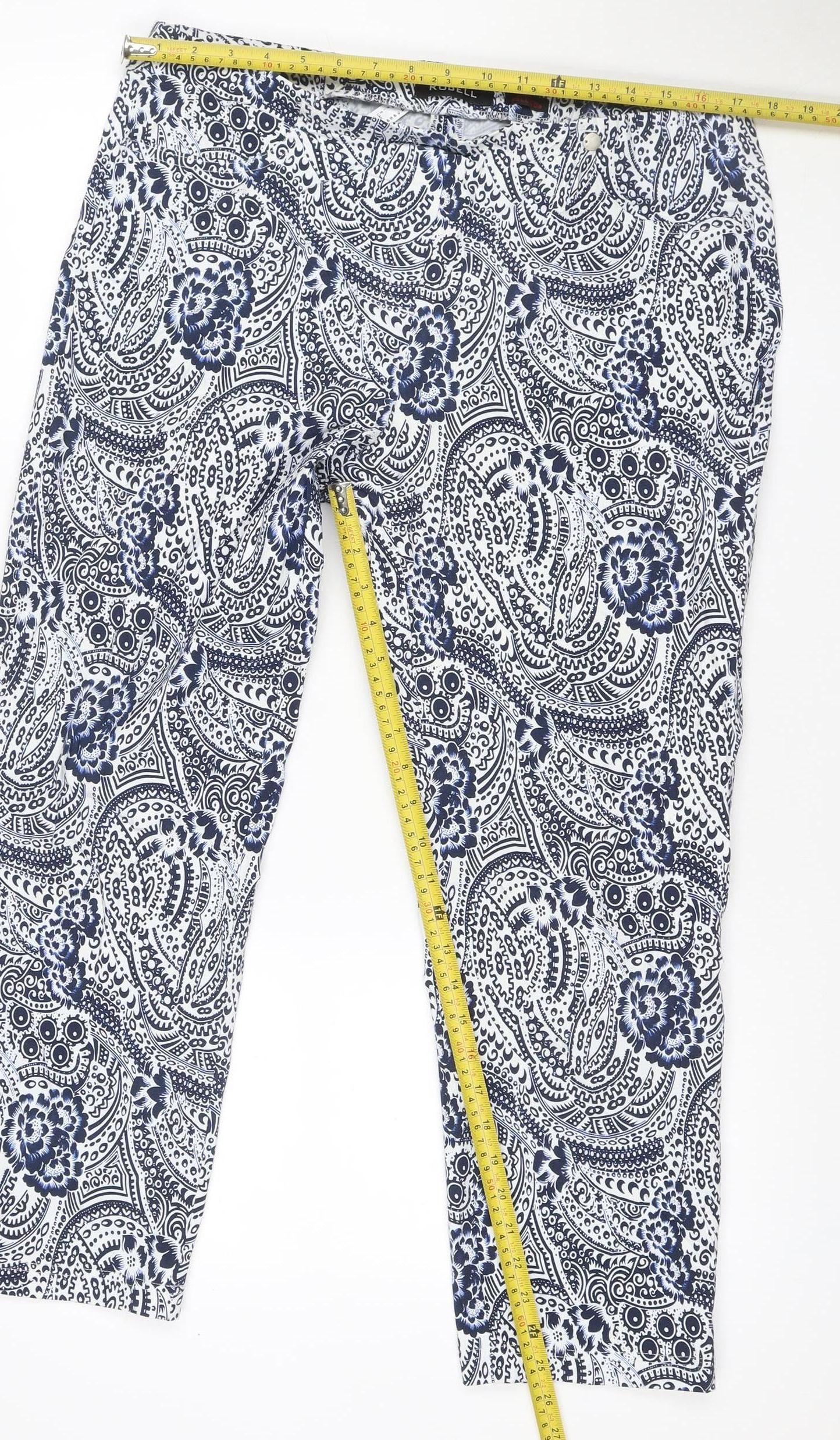 Robell Women Blue Paisley Bella 09 Cropped Stretch Trousers UK 18