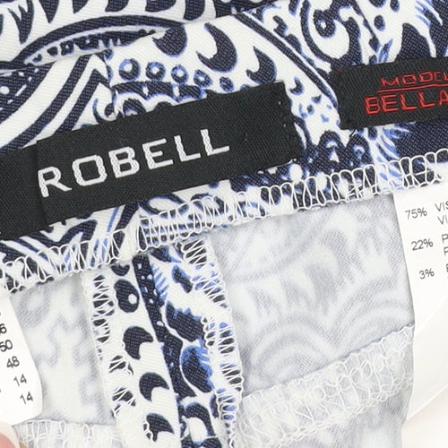 Robell Women Blue Paisley Bella 09 Cropped Stretch Trousers UK 18