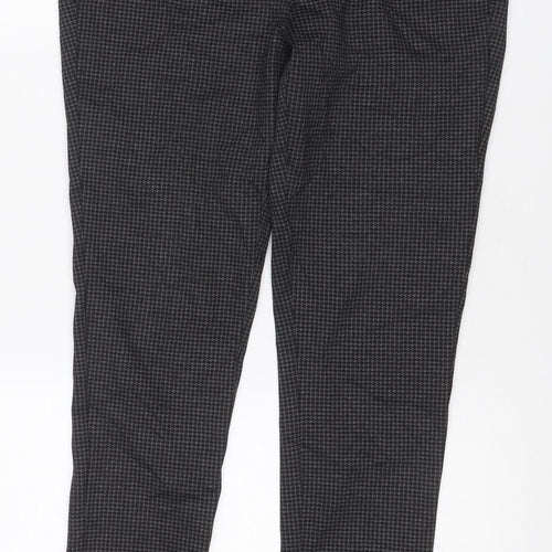 DKNY Jeans Women Grey Herringbone Straight Trousers M Zip Pockets