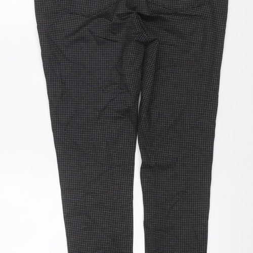 DKNY Jeans Women Grey Herringbone Straight Trousers M Zip Pockets