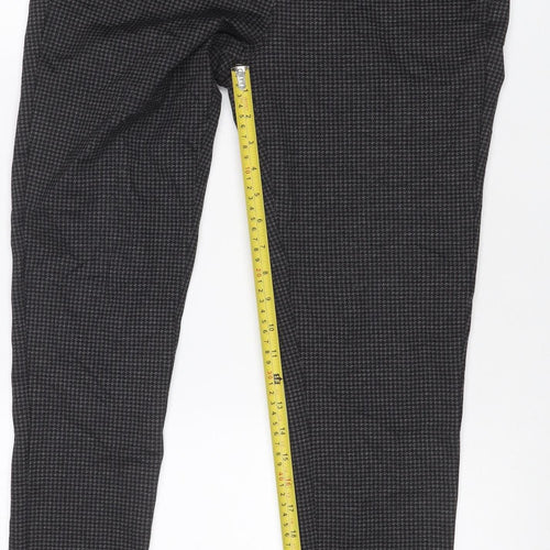 DKNY Jeans Women Grey Herringbone Straight Trousers M Zip Pockets