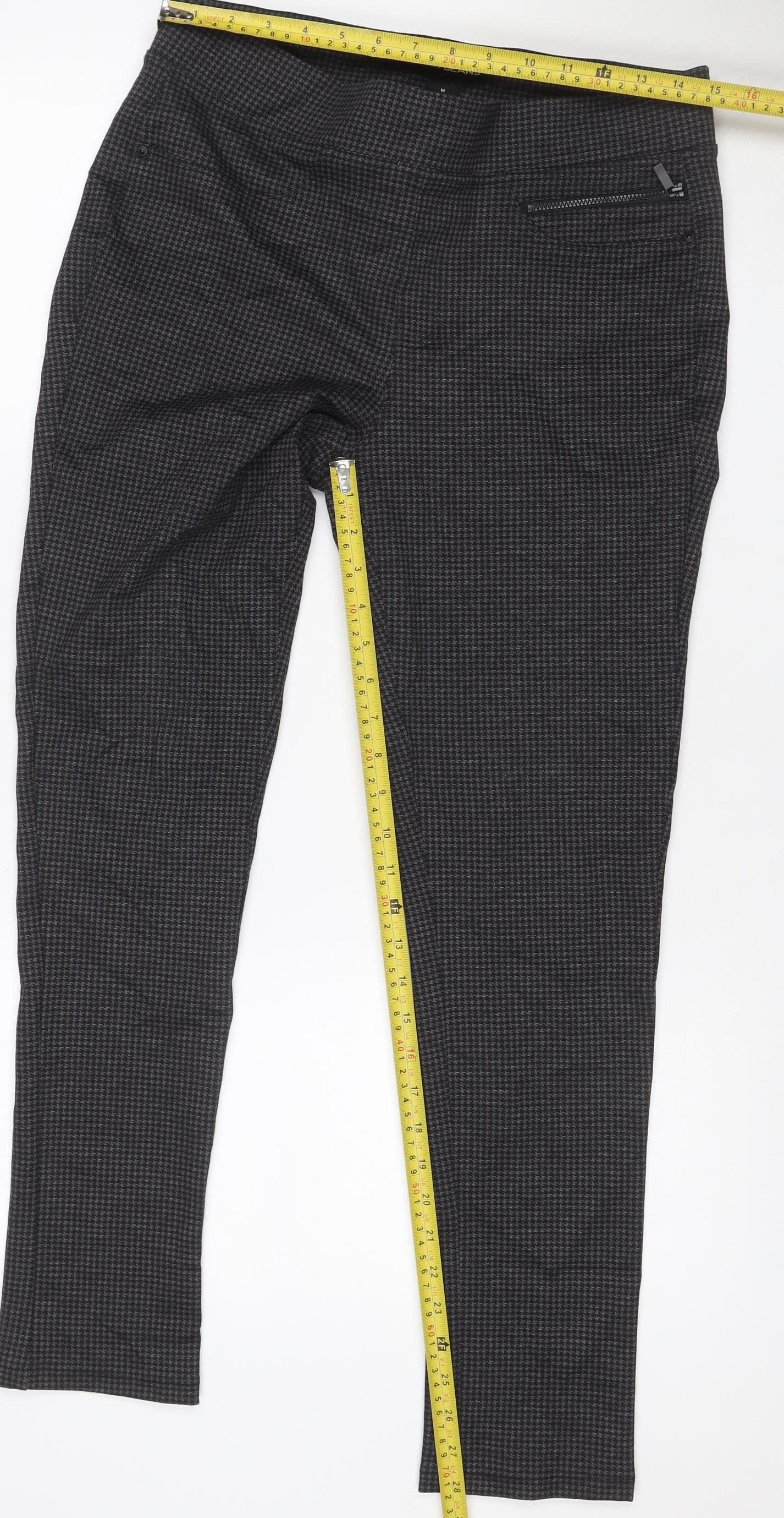 DKNY Jeans Women Grey Herringbone Straight Trousers M Zip Pockets