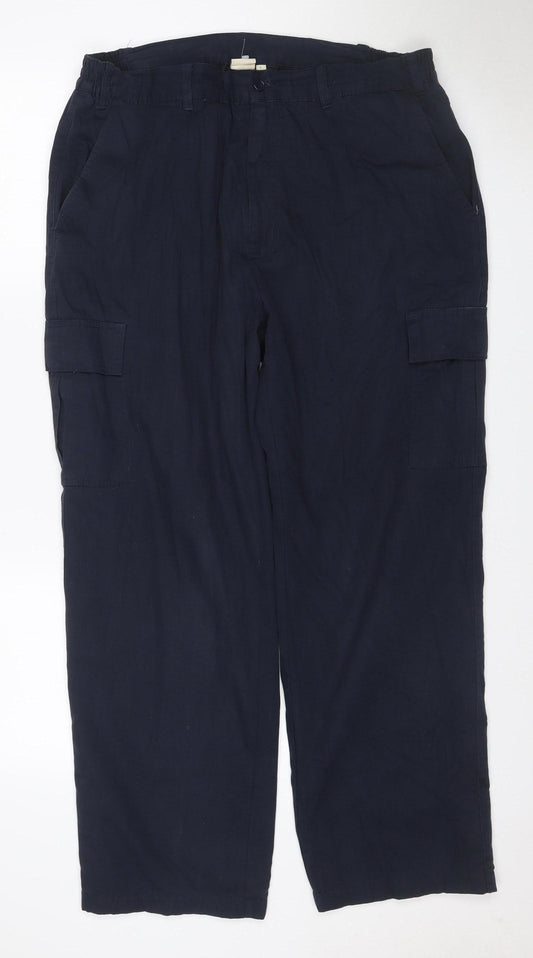 Cotton Traders Men’s Navy Blue L Cargo Trousers Elastic Waist