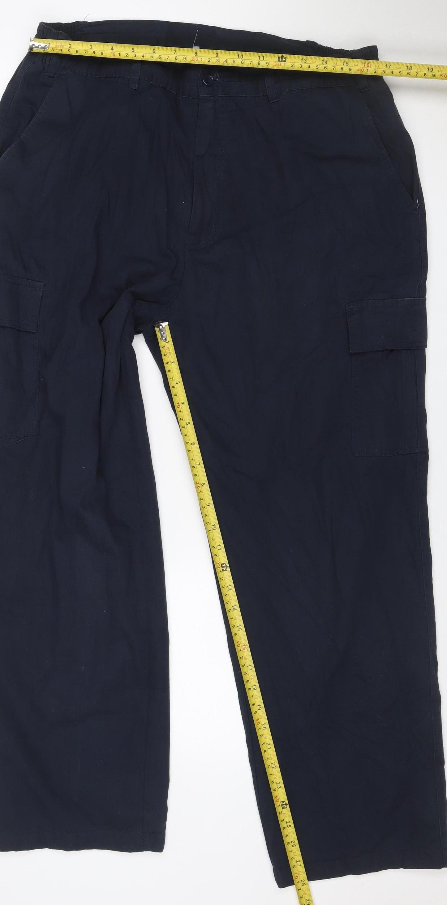 Cotton Traders Men’s Navy Blue L Cargo Trousers Elastic Waist