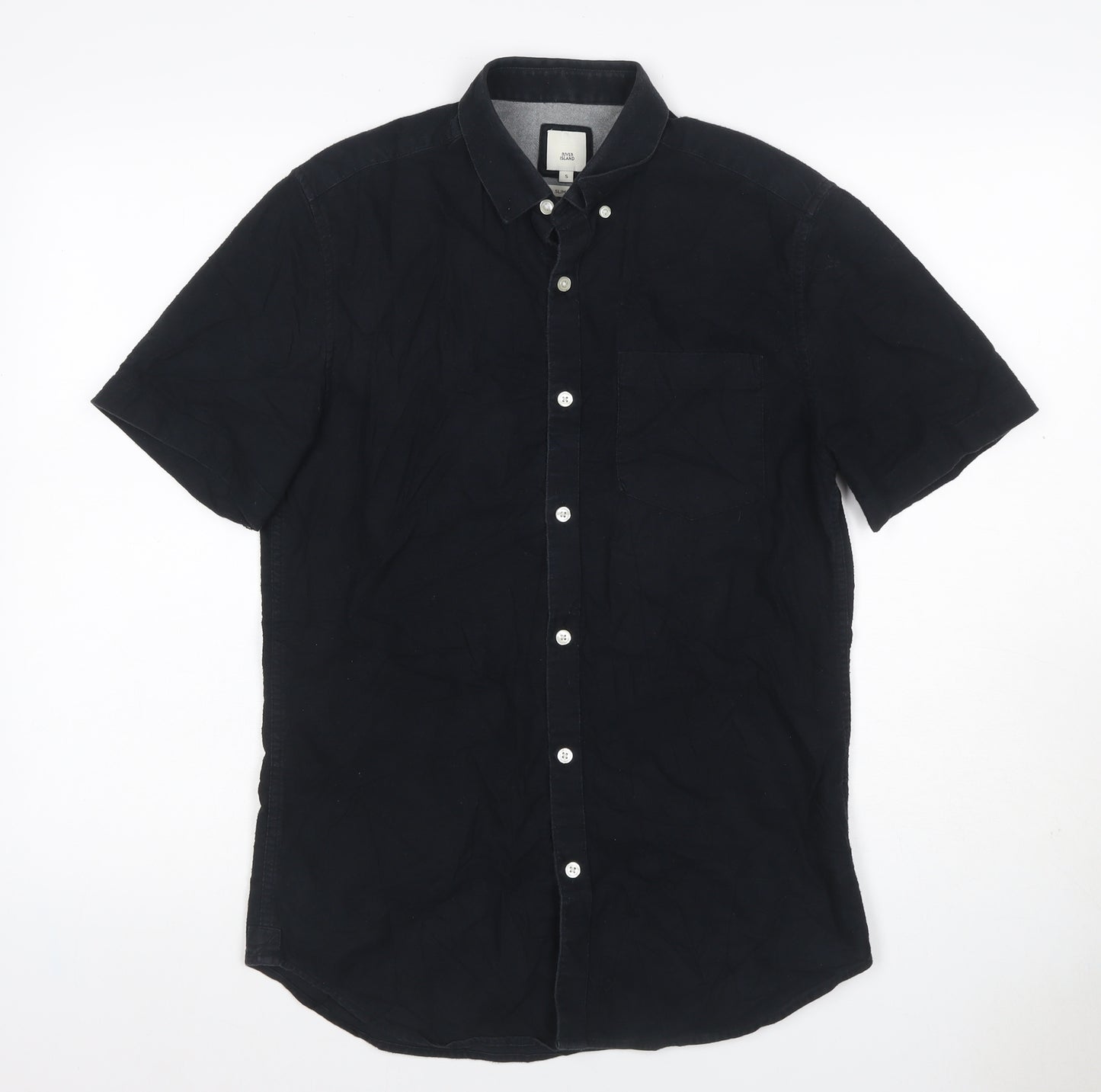 River Island Men’s Black S Slim Fit Short Sleeve Button-Down Shirt