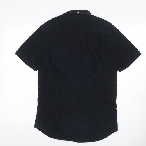 River Island Men’s Black S Slim Fit Short Sleeve Button-Down Shirt