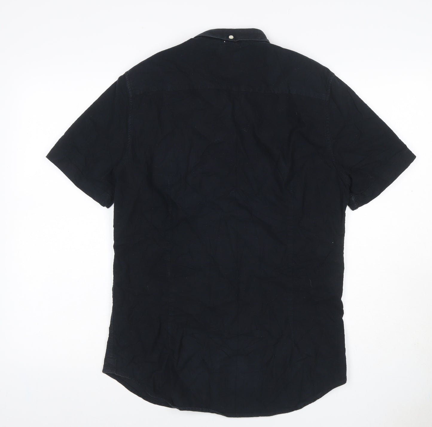 River Island Men’s Black S Slim Fit Short Sleeve Button-Down Shirt