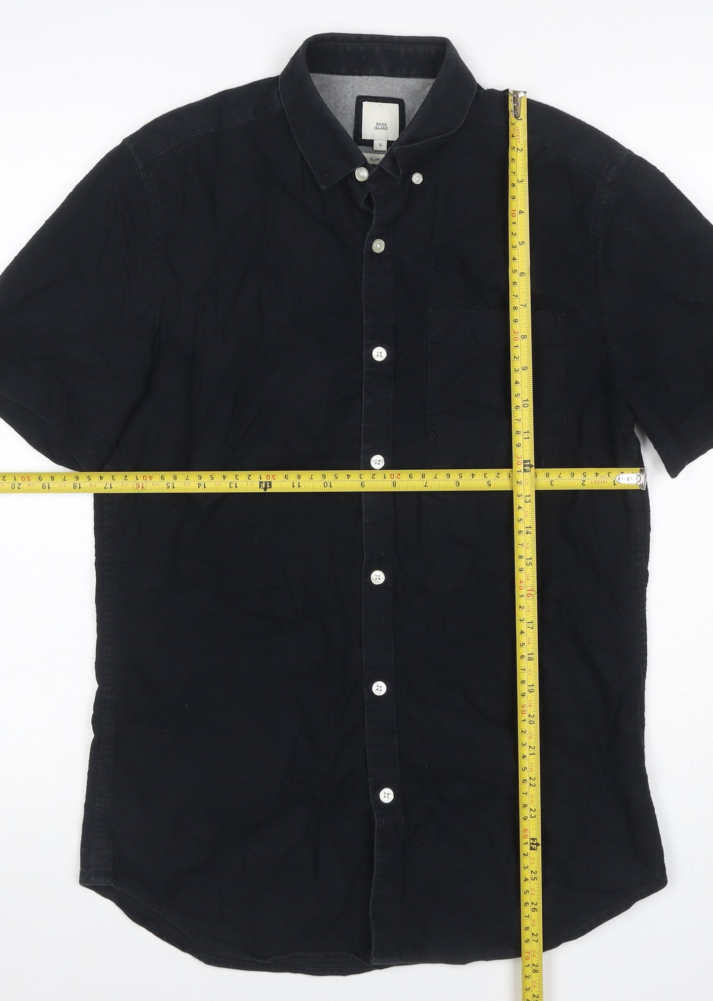 River Island Men’s Black S Slim Fit Short Sleeve Button-Down Shirt