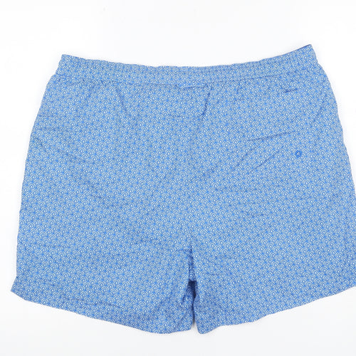 M&S Men Blue Geometric Print Swim Shorts Size 38 Lined Drawstring