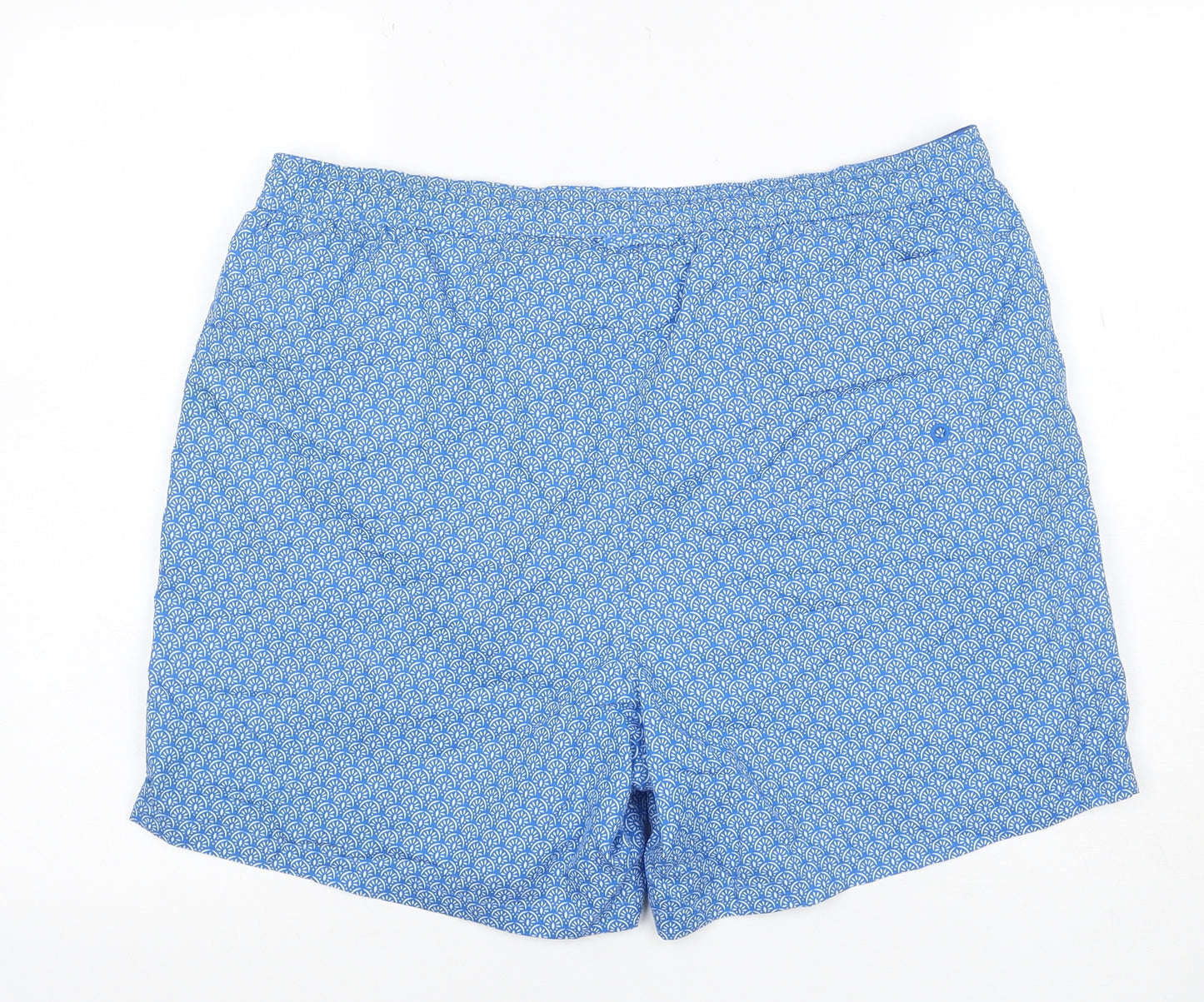 M&S Men Blue Geometric Print Swim Shorts Size 38 Lined Drawstring