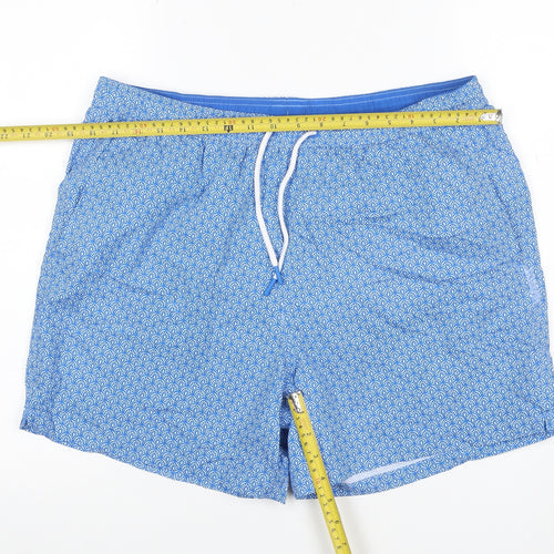 M&S Men Blue Geometric Print Swim Shorts Size 38 Lined Drawstring