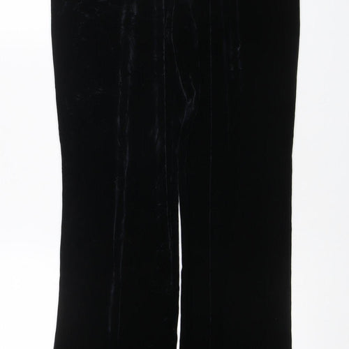 Next Women’s Black Velvet Wide-Leg Trousers UK 14 Long Stretch