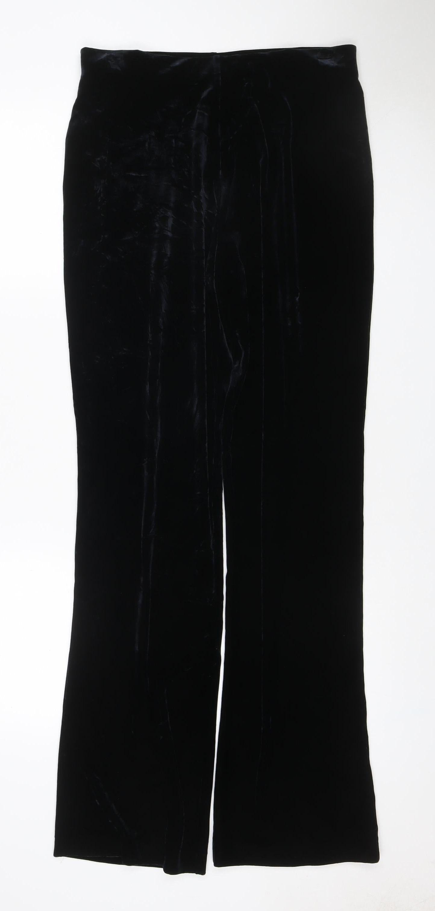 Next Women’s Black Velvet Wide-Leg Trousers UK 14 Long Stretch