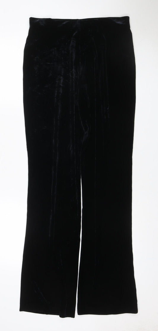 Next Women’s Black Velvet Wide-Leg Trousers UK 14 Long Stretch