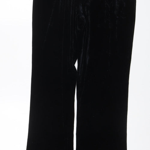 Next Women’s Black Velvet Wide-Leg Trousers UK 14 Long Stretch
