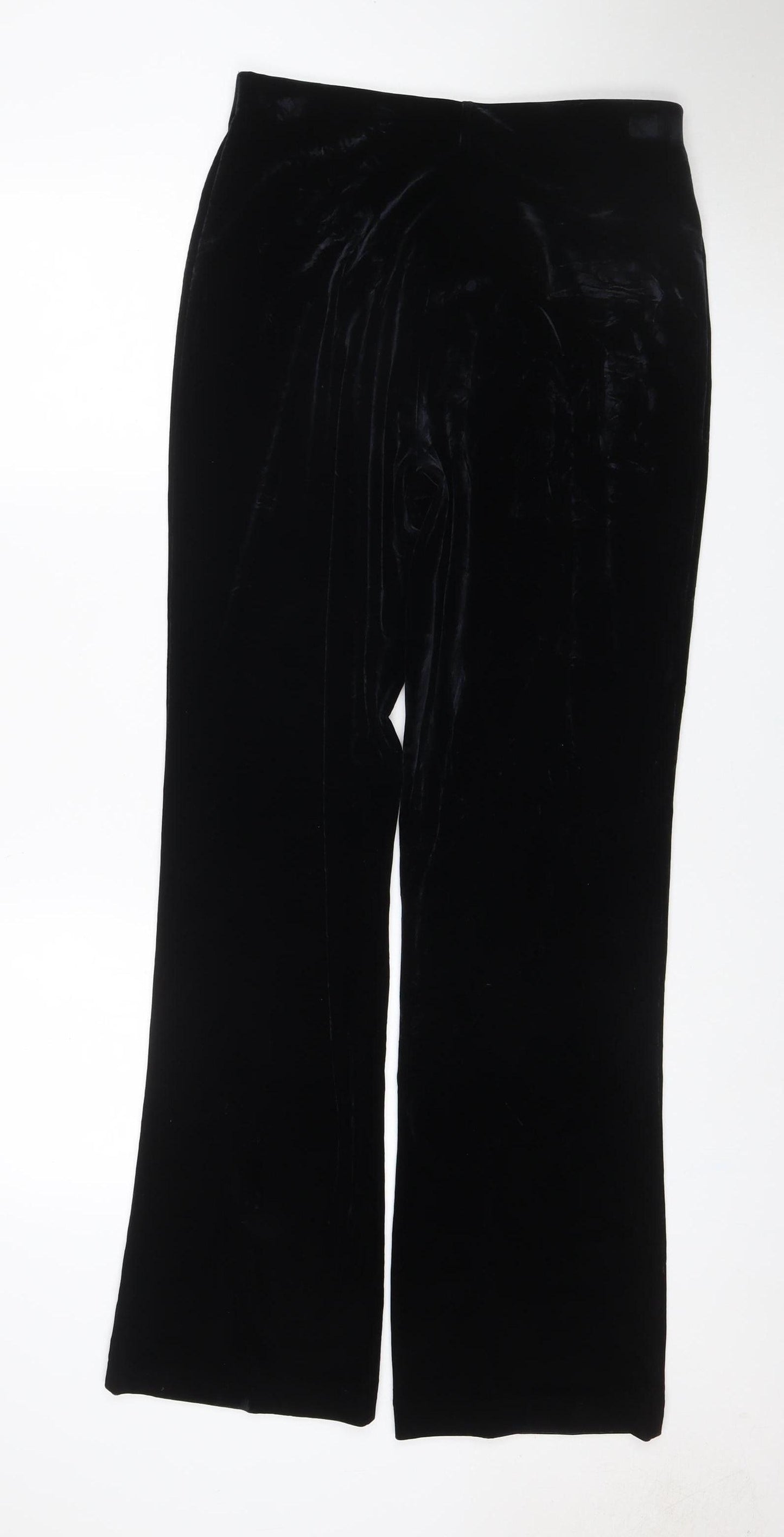 Next Women’s Black Velvet Wide-Leg Trousers UK 14 Long Stretch