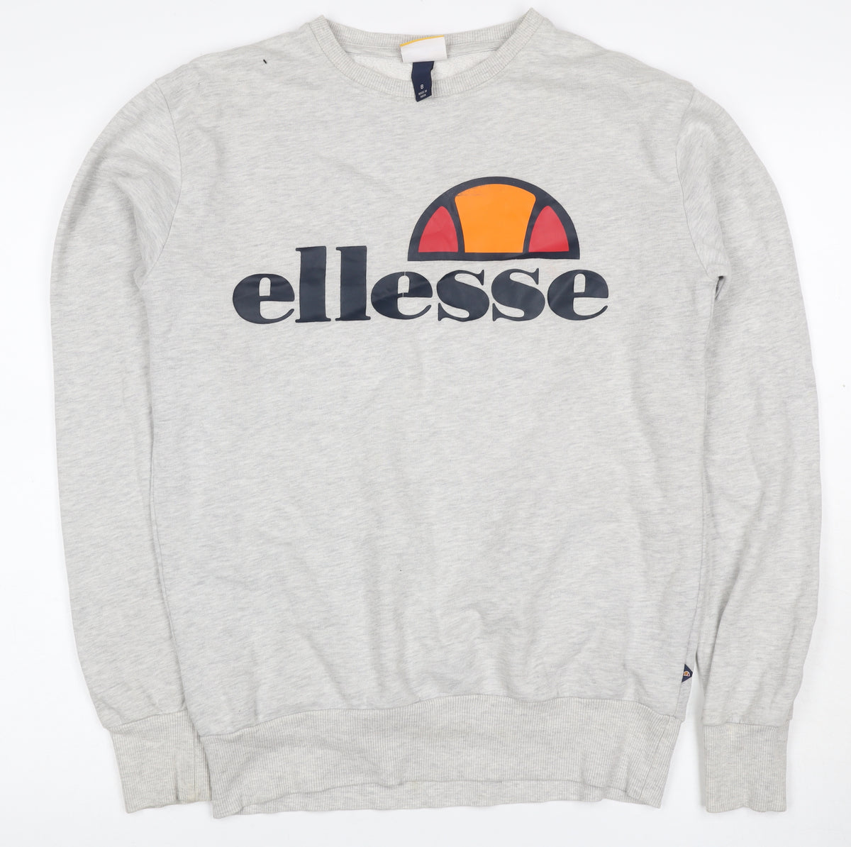Back view of Ellesse Women’s Grey Logo Crew Neck Pullover Sweatshirt, size UK 8