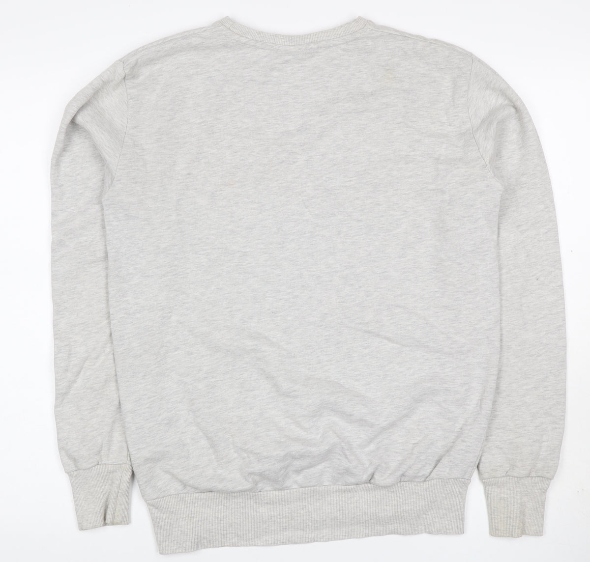 Close-up detail of Ellesse Women’s Grey Logo Crew Neck Pullover Sweatshirt, size UK 8