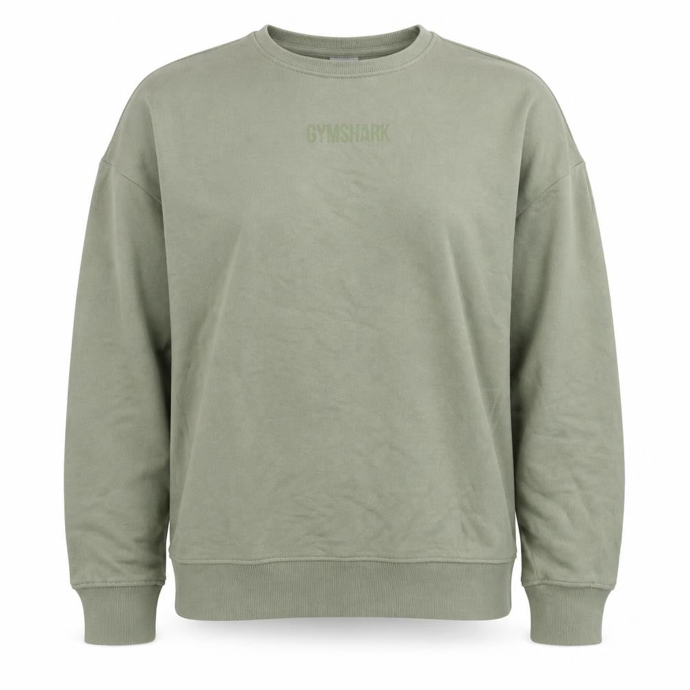 Front view of Gymshark Women’s Green L Logo Crew Neck Pullover Sweatshirt