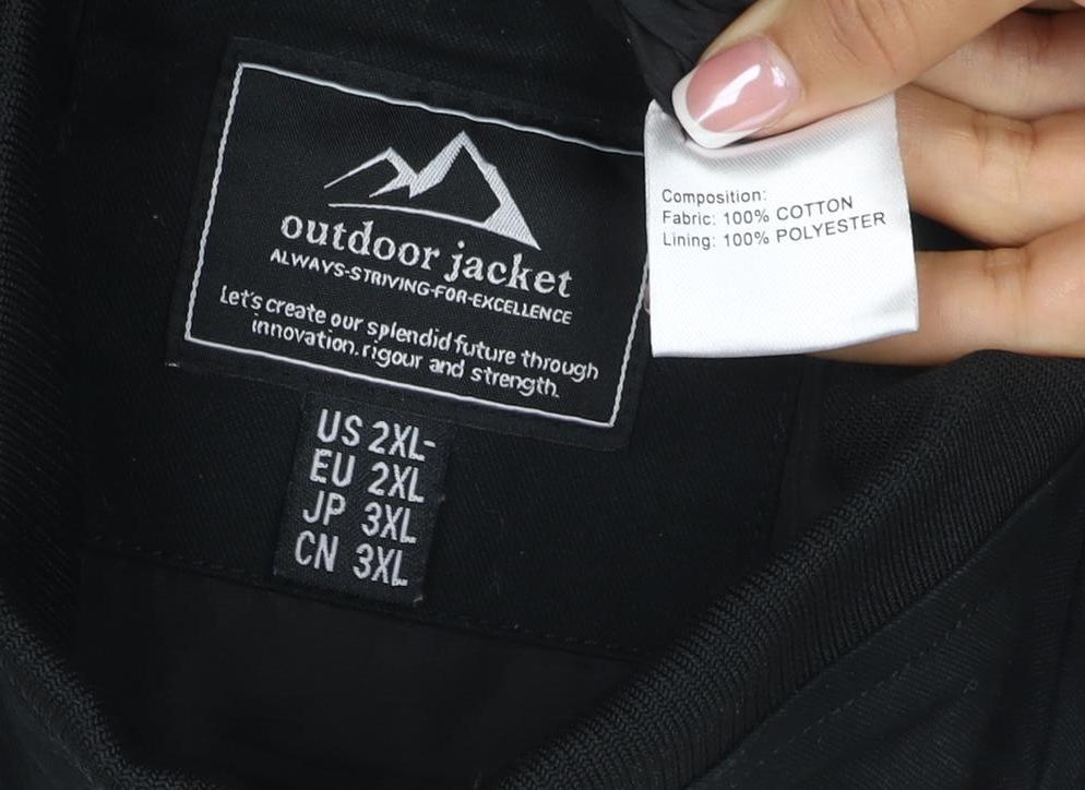 Outdoor Jacket Men's Black 2XL Military Cotton Utility Jacket