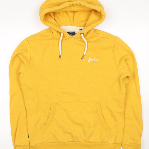 Superdry Men’s Yellow M Pullover Hoodie Logo Fleece Lined Pocket