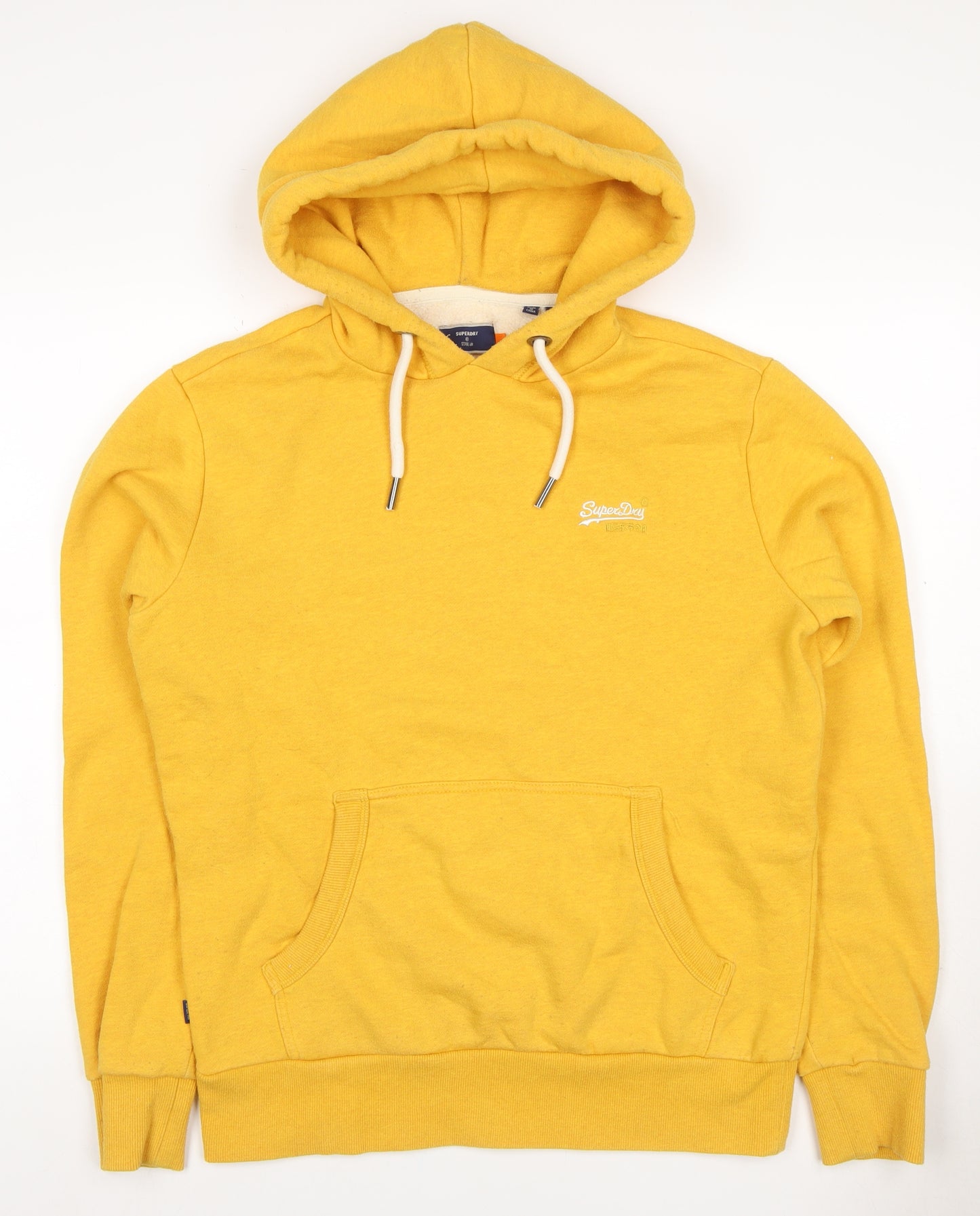 Superdry Men’s Yellow M Pullover Hoodie Logo Fleece Lined Pocket