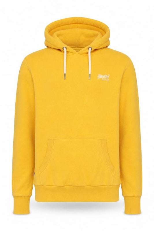 Superdry Men’s Yellow M Pullover Hoodie Logo Fleece Lined Pocket