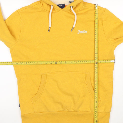 Superdry Men’s Yellow M Pullover Hoodie Logo Fleece Lined Pocket