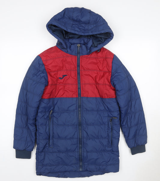 Joma Boys Blue Red 12 Years Puffer Jacket Hooded Quilted Winter