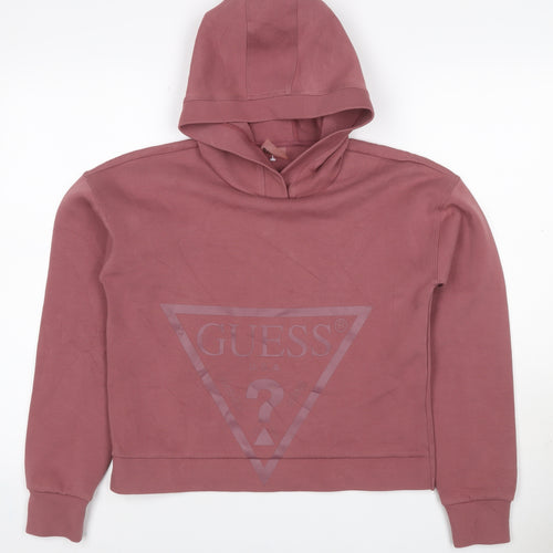 Guess Women Pink UK 16 Pullover Hoodie Logo Graphic Long Sleeve