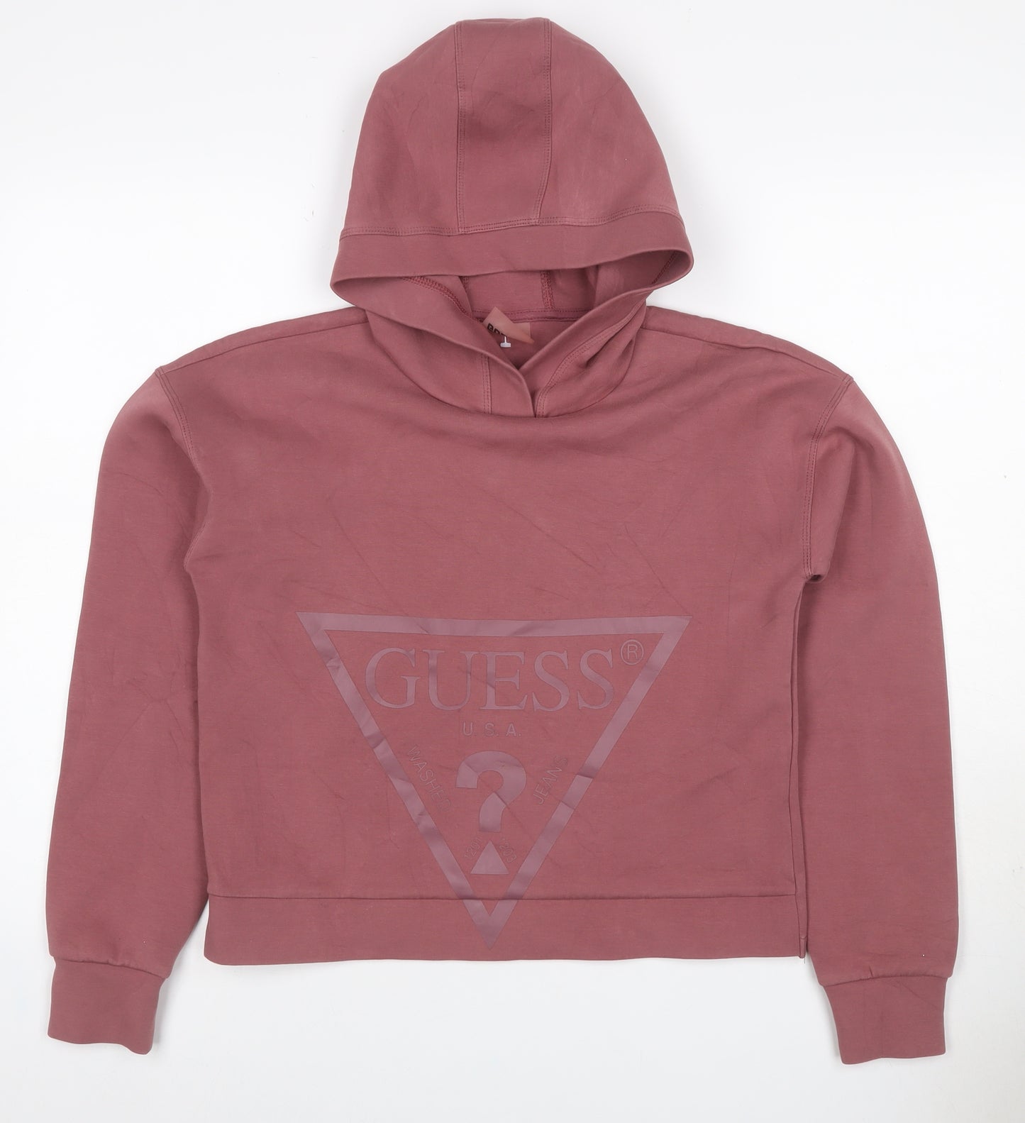 Guess Women Pink UK 16 Pullover Hoodie Logo Graphic Long Sleeve